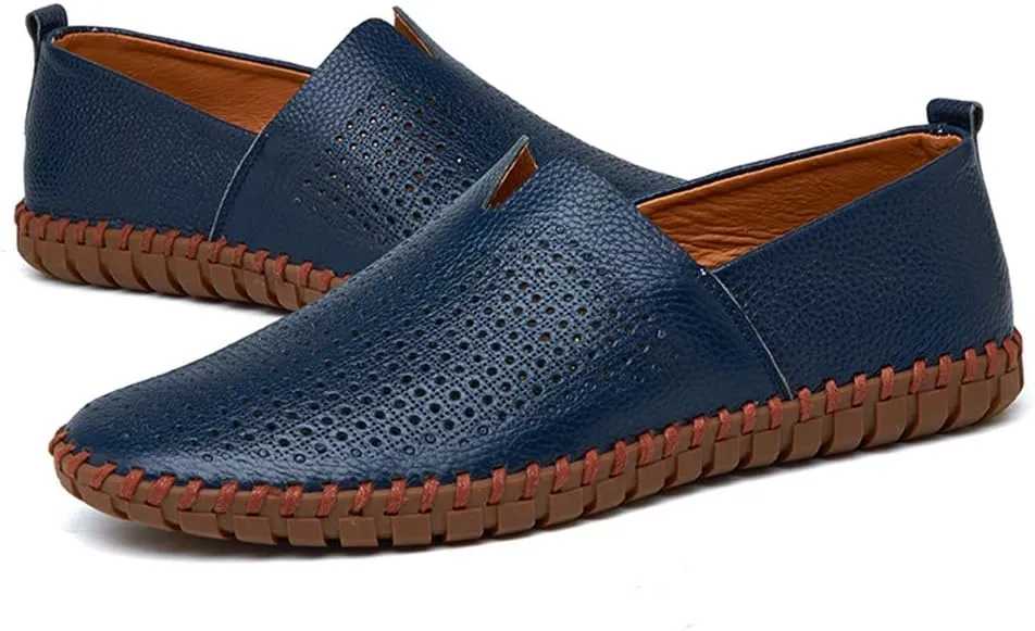 GOSPT Men's Handmade Leather Loafers Flats Driving Moccasins Slip on Shoes