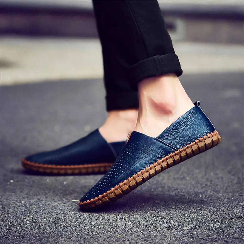 GOSPT Men's Handmade Leather Loafers Flats Driving Moccasins Slip on Shoes