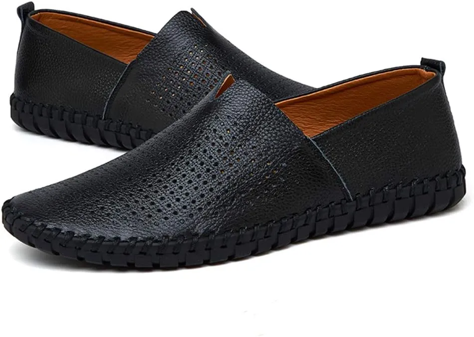 GOSPT Men's Handmade Leather Loafers Flats Driving Moccasins Slip on Shoes