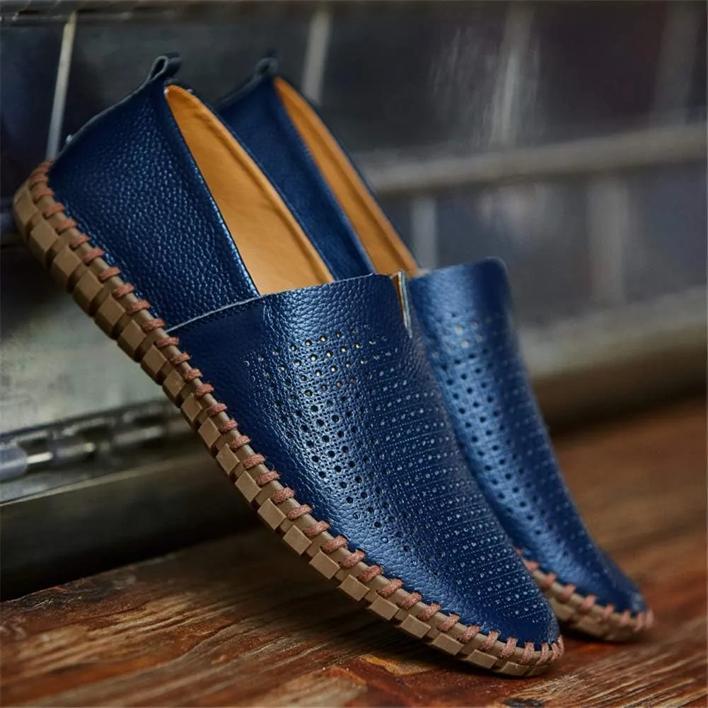 GOSPT Men's Handmade Leather Loafers Flats Driving Moccasins Slip on Shoes