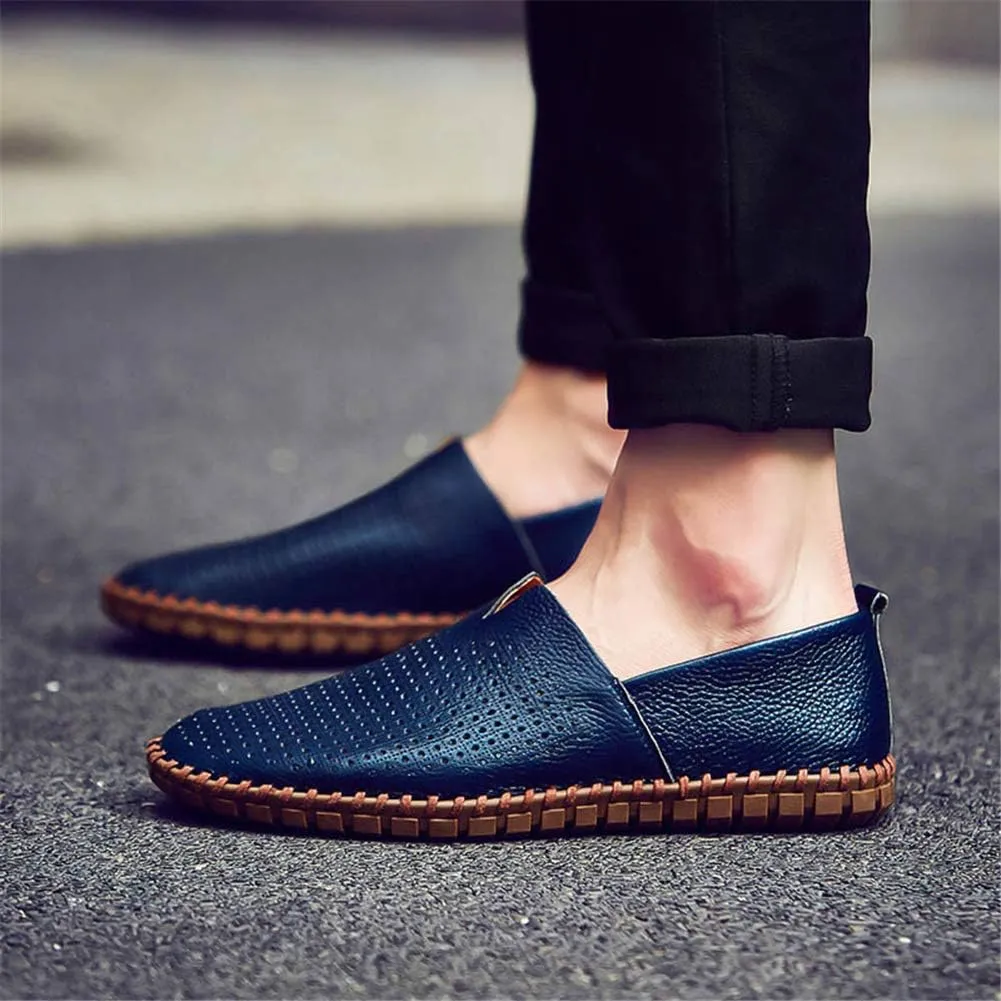 GOSPT Men's Handmade Leather Loafers Flats Driving Moccasins Slip on Shoes
