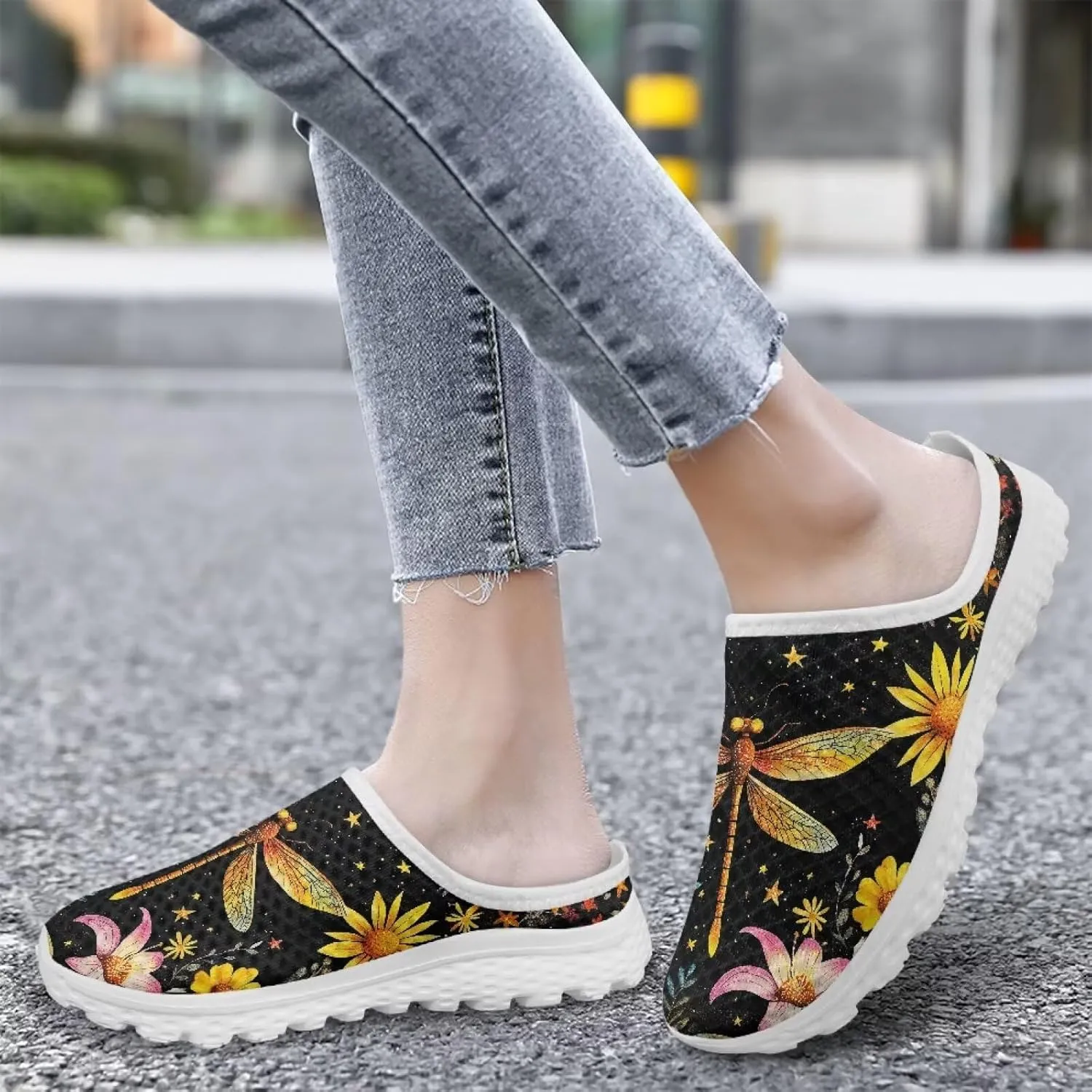 GOSTONG Mules for Women Slip-On Lightweight Open Back Casual Slippers Mesh Breathable Non Slip Walking Shoes for Home Work Size 6-13.5