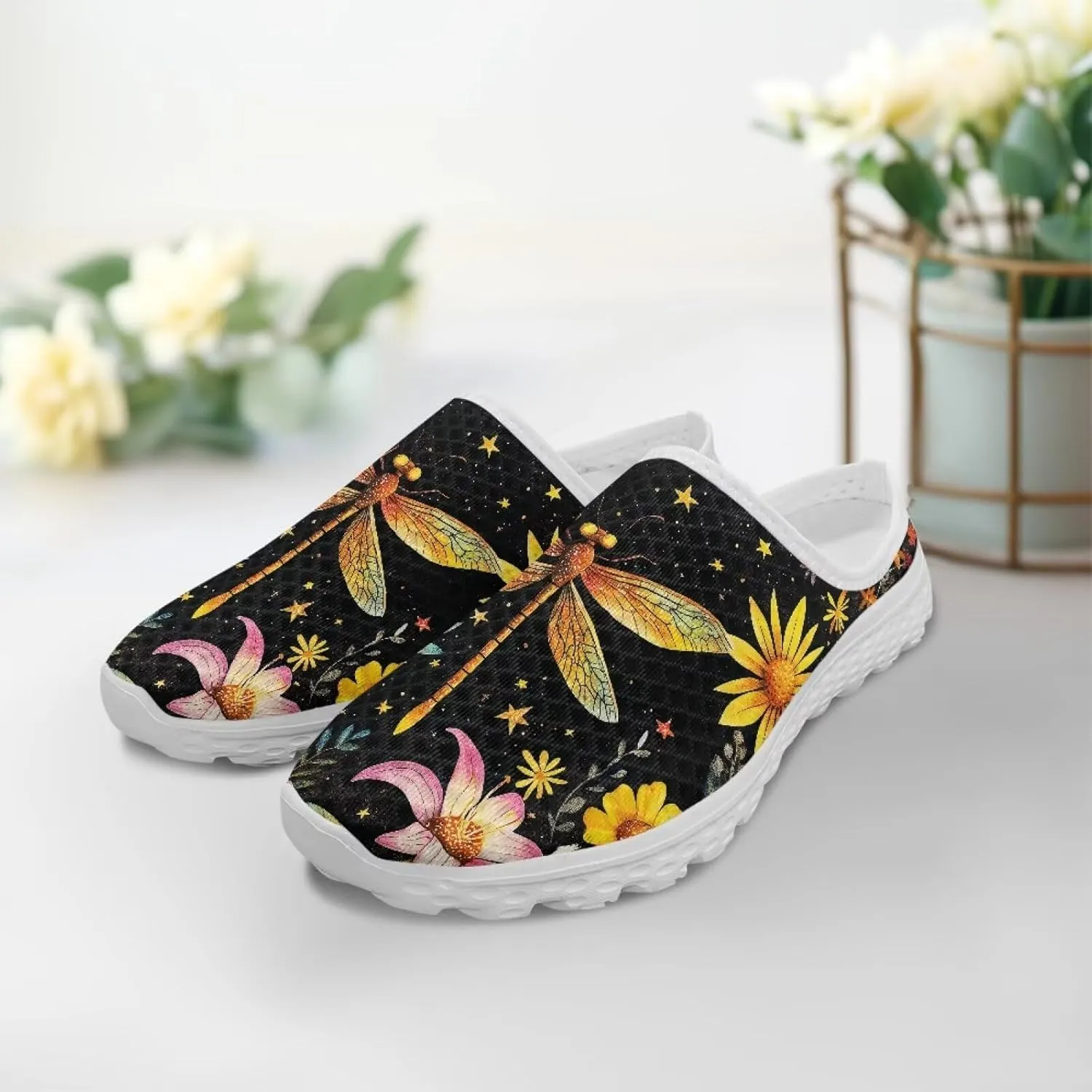 GOSTONG Mules for Women Slip-On Lightweight Open Back Casual Slippers Mesh Breathable Non Slip Walking Shoes for Home Work Size 6-13.5