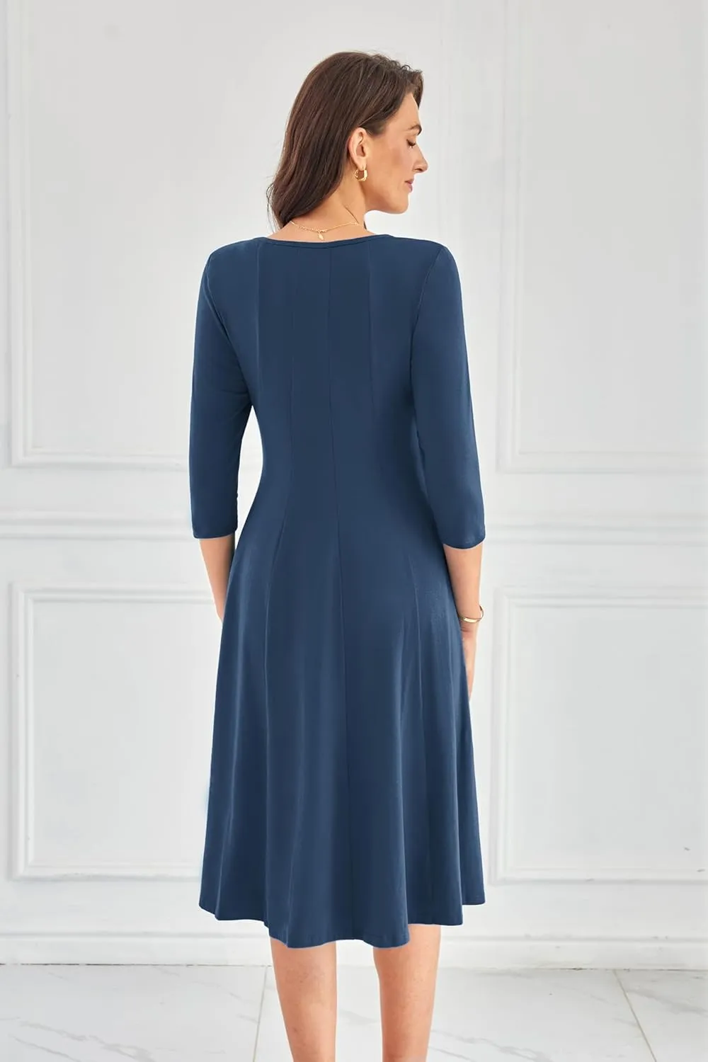 GRACE KARIN Womens 2025 Trendy Dresses Crew Neck 3/4 Sleeve A Line Loose Casual Midi Dress with Pockets