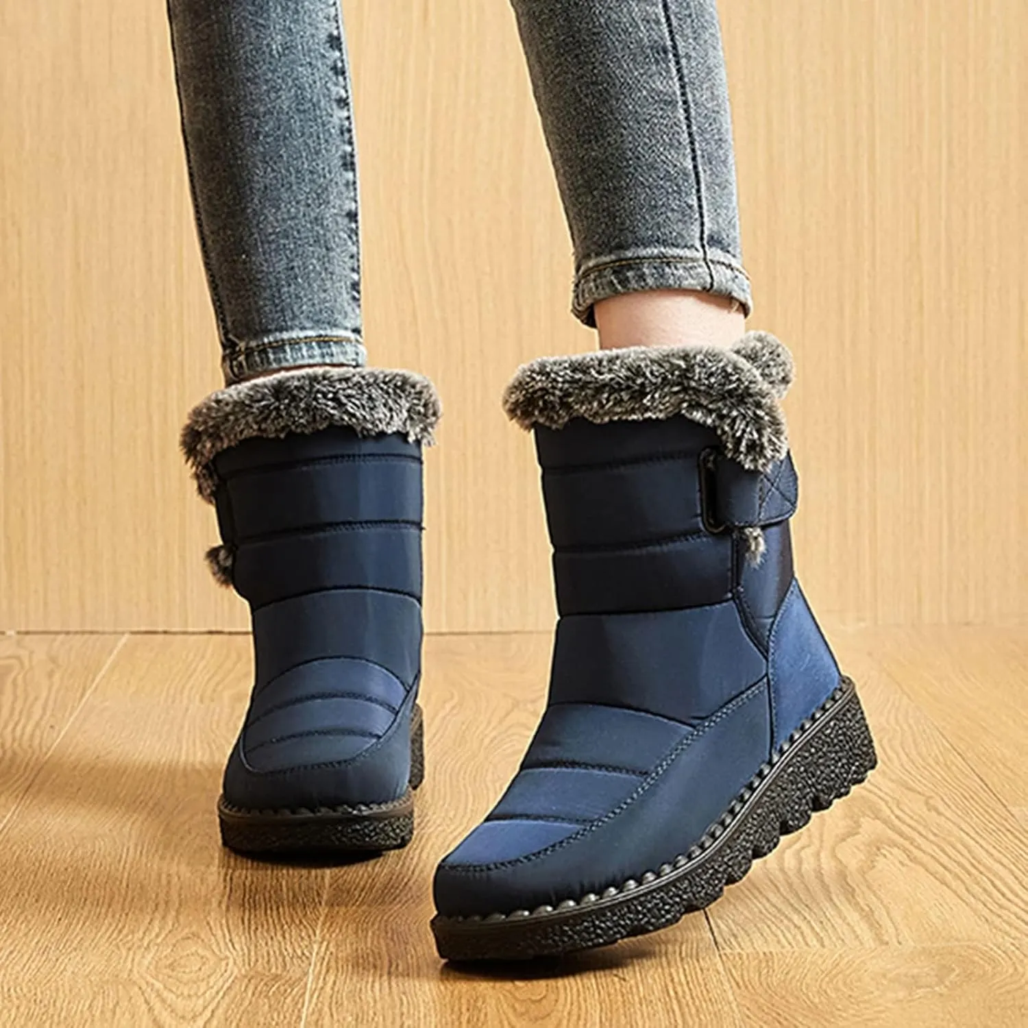 GUNIYIFS Womens Winter Snow Boots Winter Boot with Comfortable Flat Shoes for Women Warm Fur Lined Ankle Booties Outdoor Slip On Waterproof Short Boots