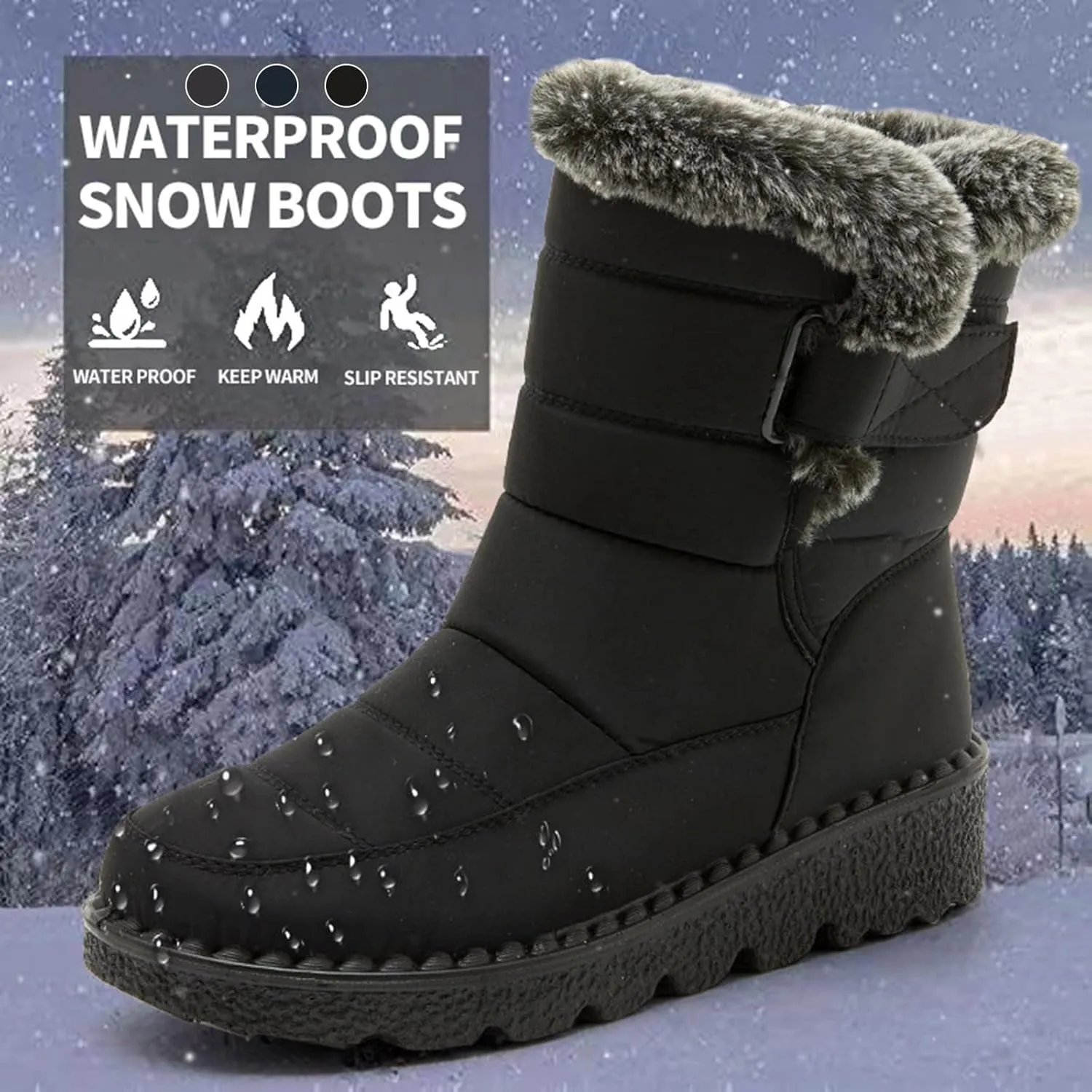 GUNIYIFS Womens Winter Snow Boots Winter Boot with Comfortable Flat Shoes for Women Warm Fur Lined Ankle Booties Outdoor Slip On Waterproof Short Boots