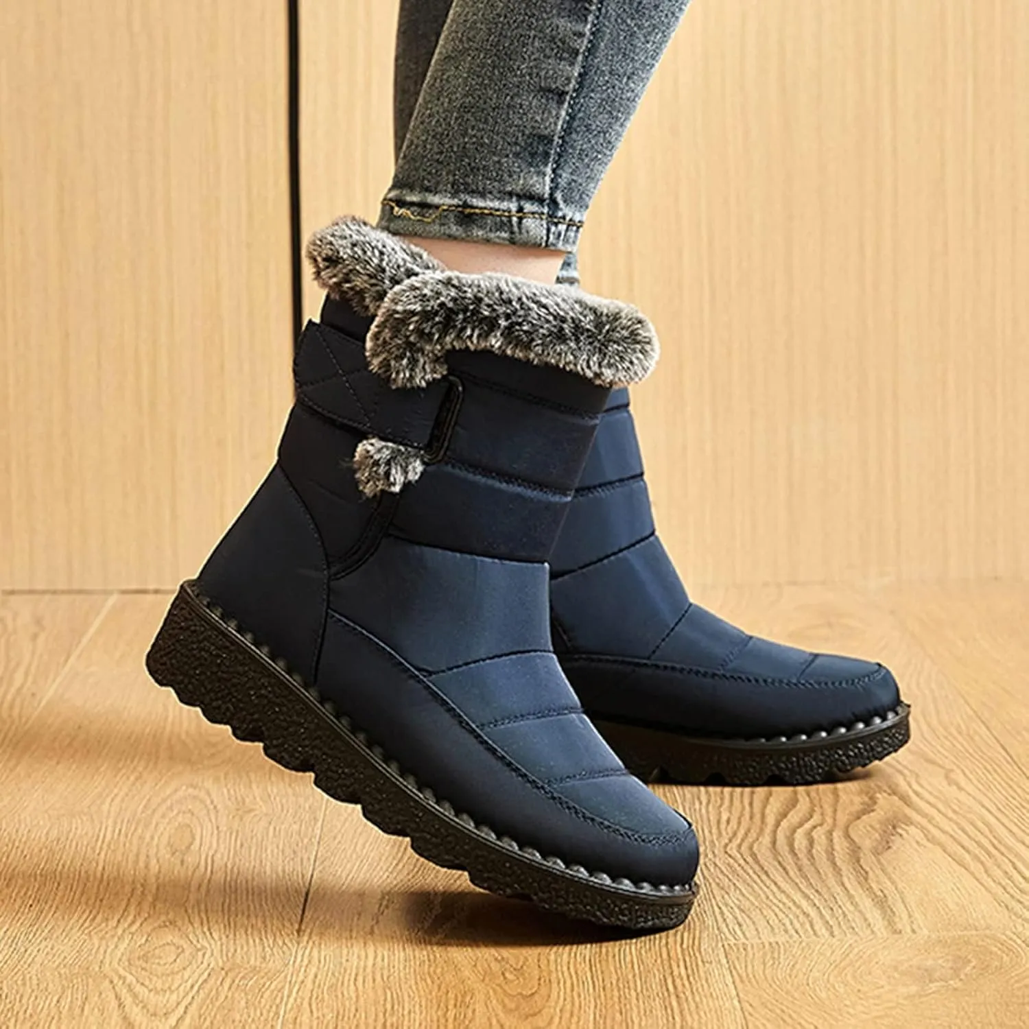 GUNIYIFS Womens Winter Snow Boots Winter Boot with Comfortable Flat Shoes for Women Warm Fur Lined Ankle Booties Outdoor Slip On Waterproof Short Boots