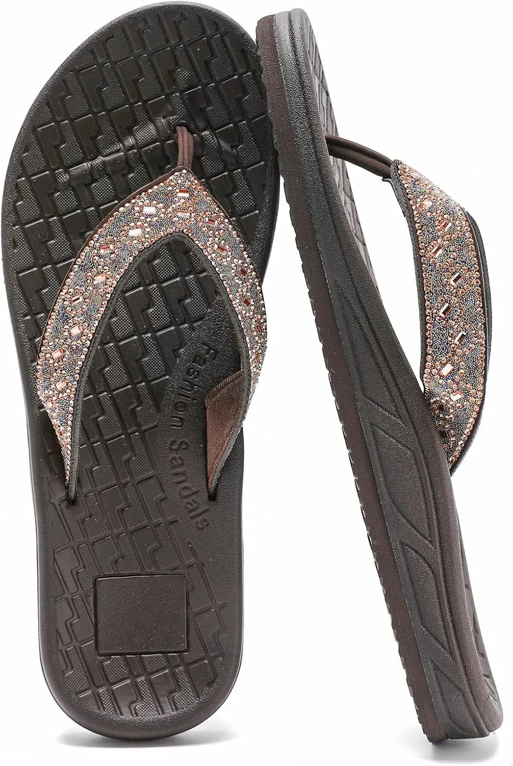 Guyarns Flip Flops Arch Support for Women,Womens Flip Flops with Rhinestone Summer Beach Comfy Thick Slides Sandals