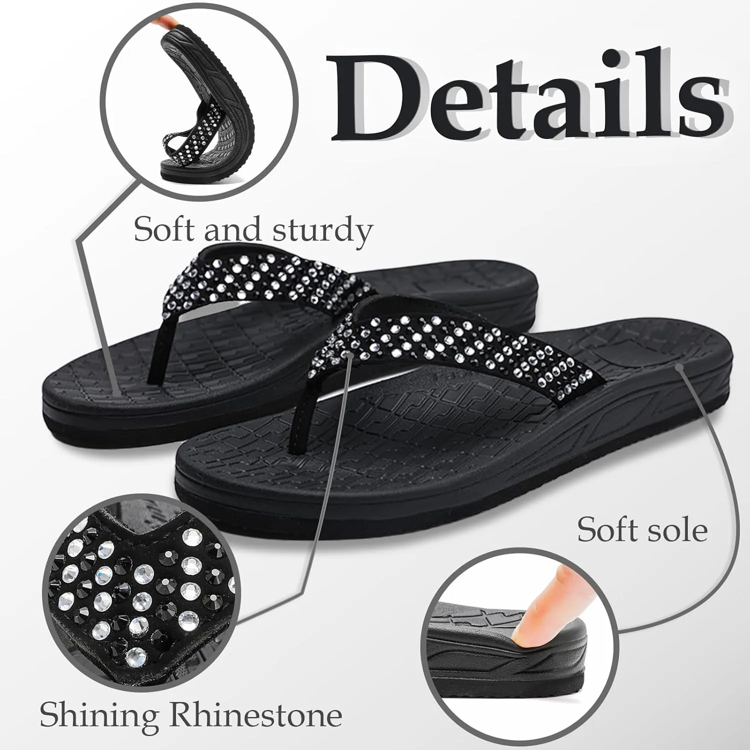 Guyarns Flip Flops Arch Support for Women,Womens Flip Flops with Rhinestone Summer Beach Comfy Thick Slides Sandals