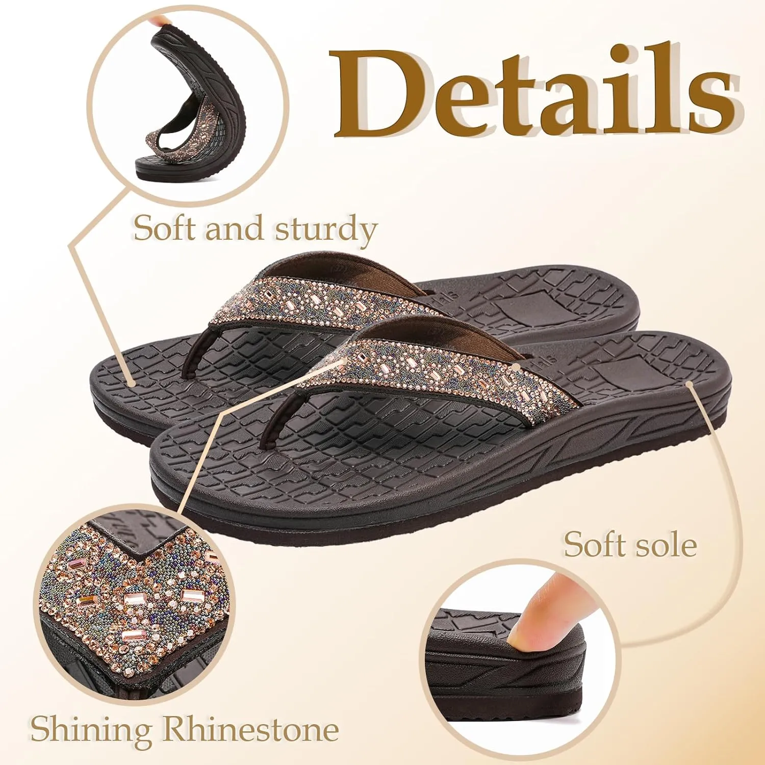 Guyarns Flip Flops Arch Support for Women,Womens Flip Flops with Rhinestone Summer Beach Comfy Thick Slides Sandals