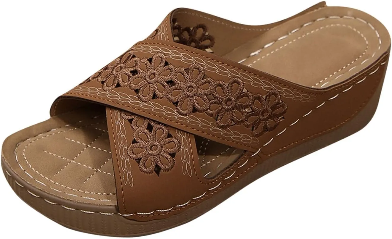 Handmade Orthopedic Shoes for Women Summer Dressy Ladies Sandals Criss Cross Hollow Slipper Comfy Arch Support Wedge