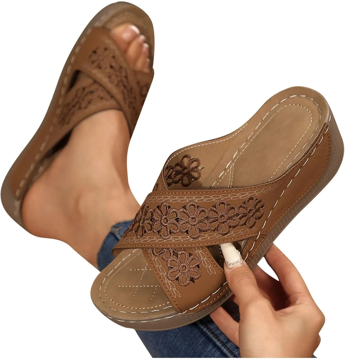 Handmade Orthopedic Shoes for Women Summer Dressy Ladies Sandals Criss Cross Hollow Slipper Comfy Arch Support Wedge