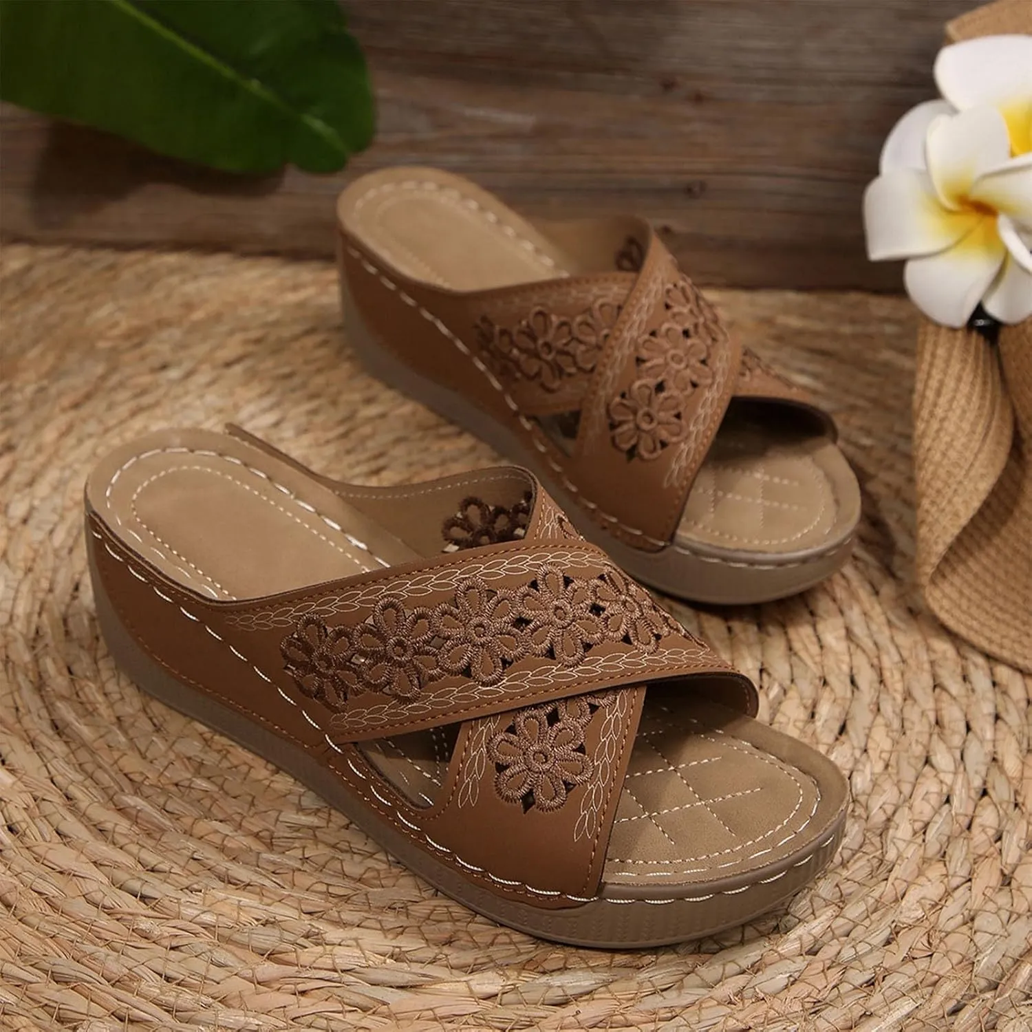 Handmade Orthopedic Shoes for Women Summer Dressy Ladies Sandals Criss Cross Hollow Slipper Comfy Arch Support Wedge
