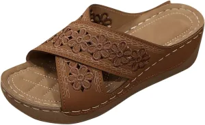 Handmade Orthopedic Shoes for Women Summer Dressy Ladies Sandals Criss Cross Hollow Slipper Comfy Arch Support Wedge