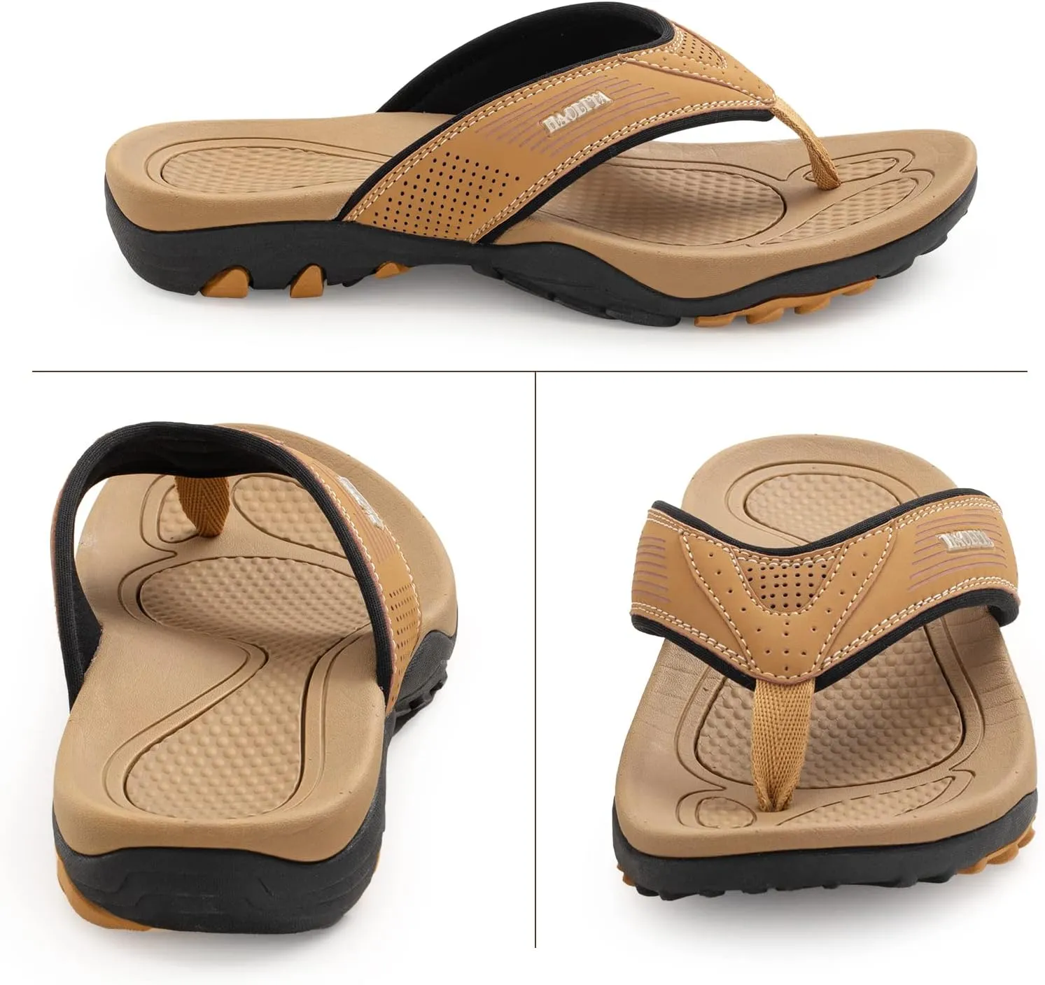 HAOLIRA Mens Leather Flip Flops with Arch Support Comfortable Cushion Thong Sandals Lightweight Waterproof Outdoor Summer Beach Pool Shoes