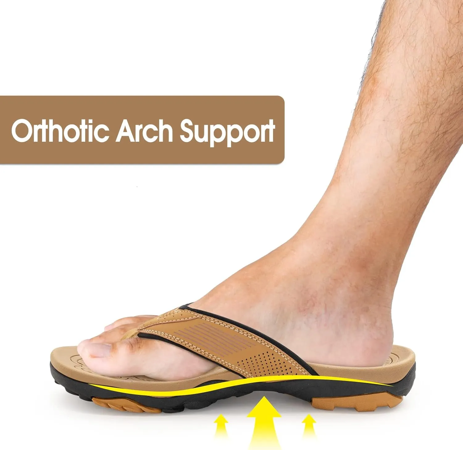 HAOLIRA Mens Leather Flip Flops with Arch Support Comfortable Cushion Thong Sandals Lightweight Waterproof Outdoor Summer Beach Pool Shoes