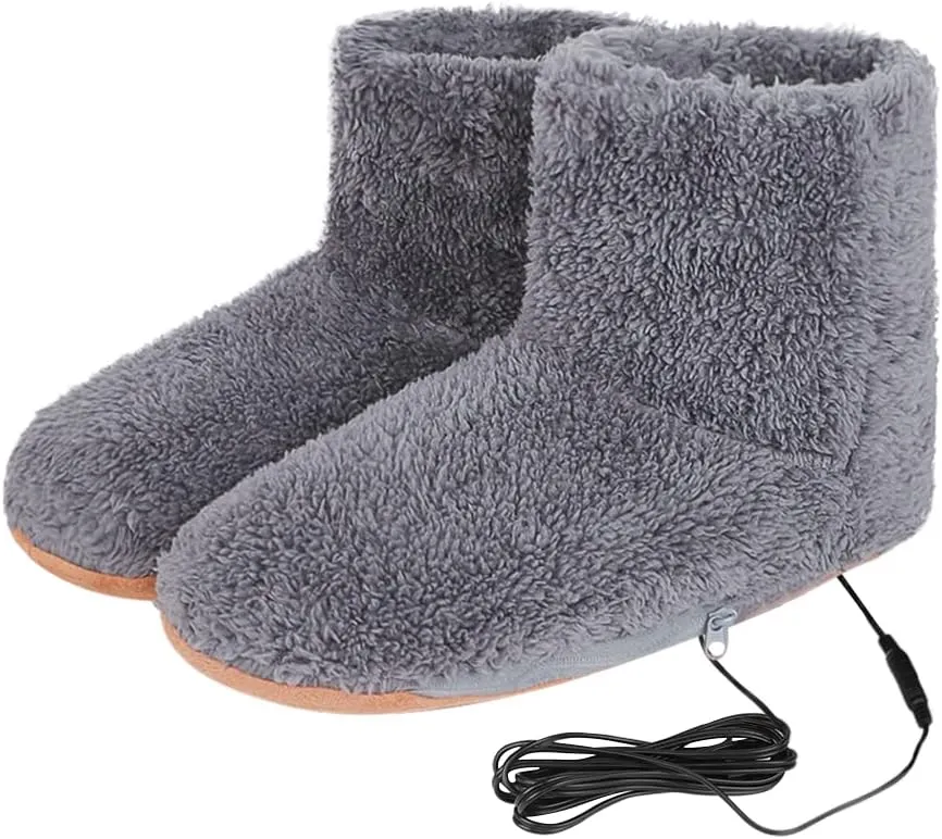 Haozaikeji USB Heated Slippers Electric Foot Warmer Heated Boots Warm House Shoes for Women Men