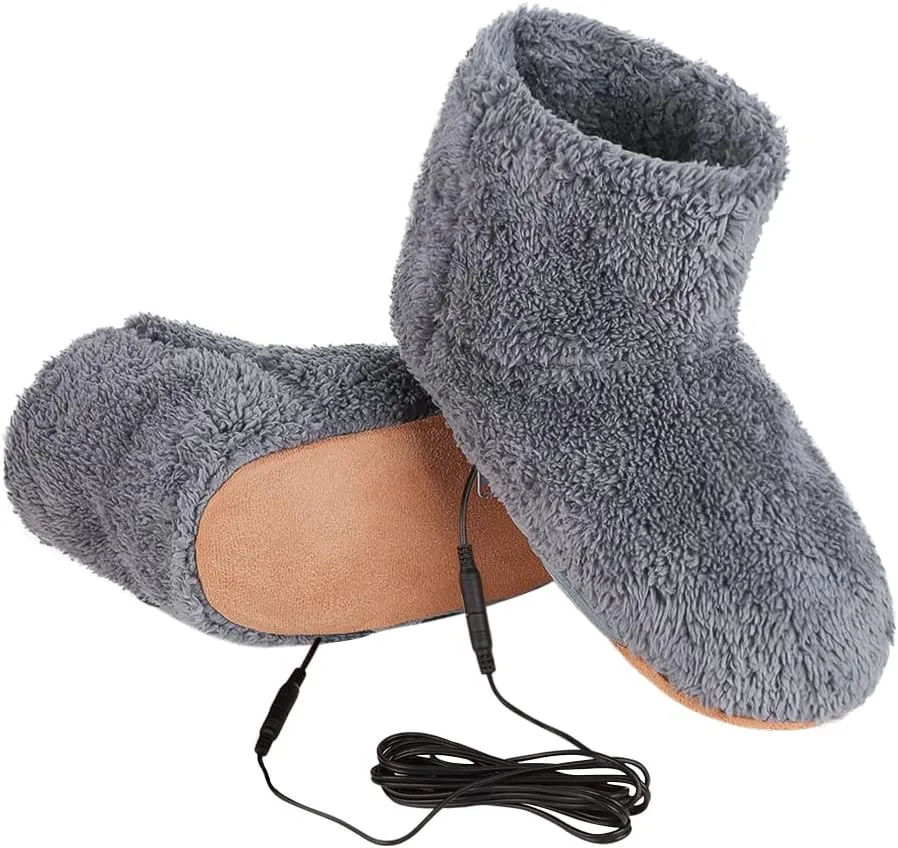 Haozaikeji USB Heated Slippers Electric Foot Warmer Heated Boots Warm House Shoes for Women Men
