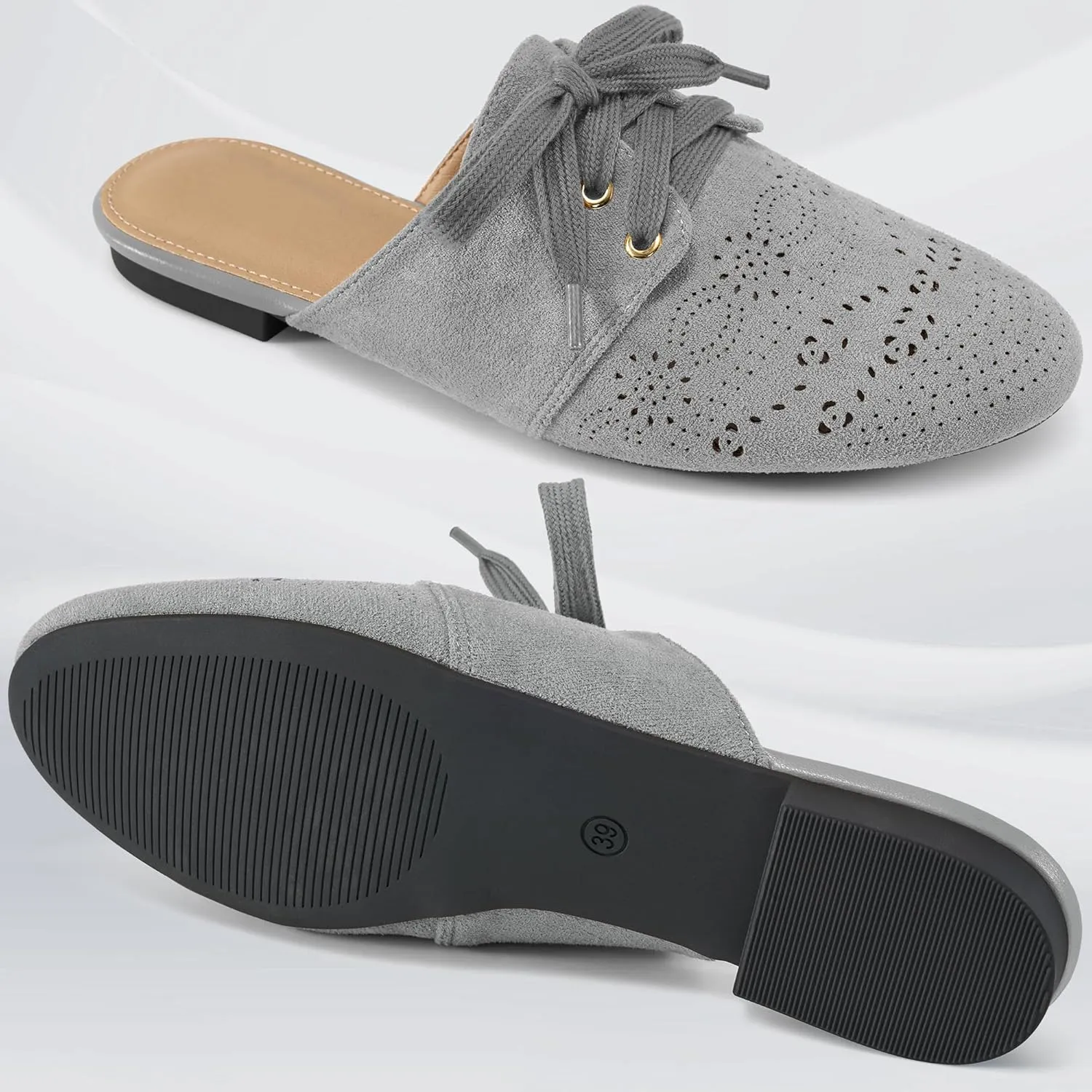 HARENCE Mules for Women Casual Flats: Comfortable Round Toe Slip on Backless Mule Dressy Business Office Flat Shoes