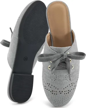 HARENCE Mules for Women Casual Flats: Comfortable Round Toe Slip on Backless Mule Dressy Business Office Flat Shoes