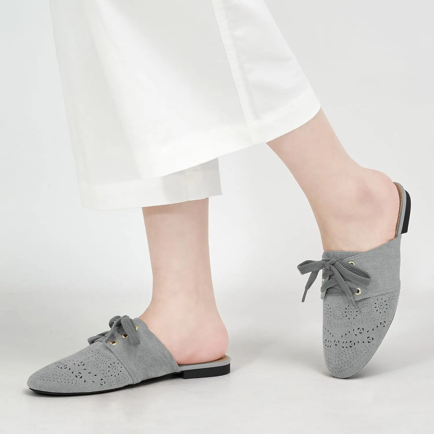 HARENCE Mules for Women Casual Flats: Comfortable Round Toe Slip on Backless Mule Dressy Business Office Flat Shoes