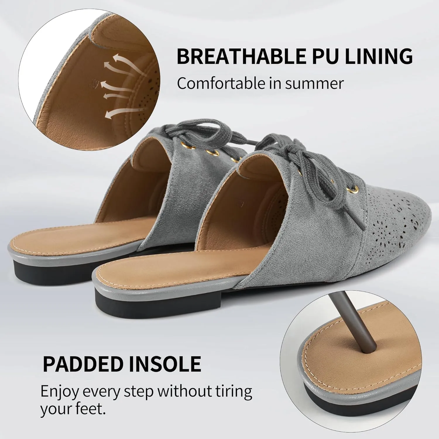 HARENCE Mules for Women Casual Flats: Comfortable Round Toe Slip on Backless Mule Dressy Business Office Flat Shoes