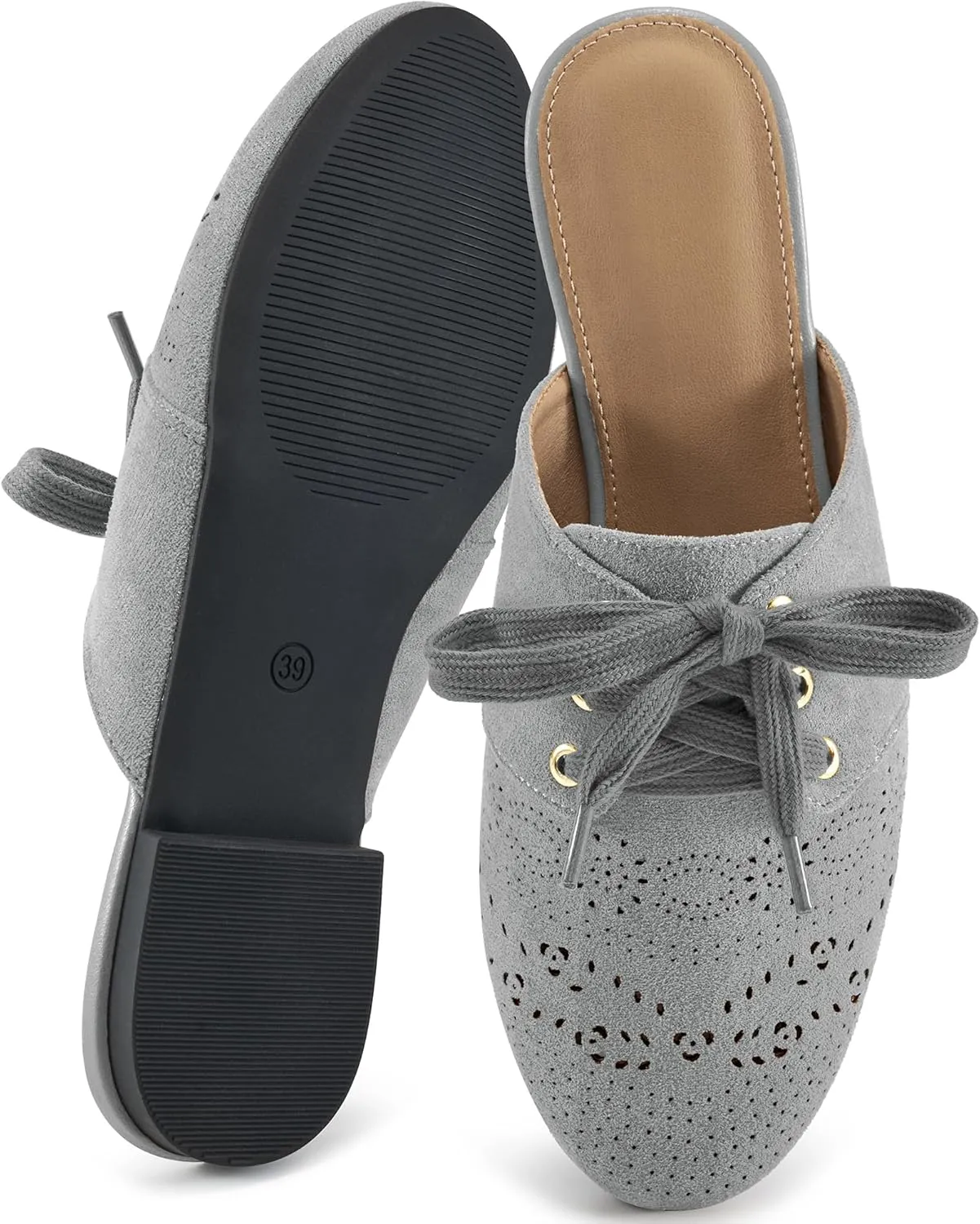 HARENCE Mules for Women Casual Flats: Comfortable Round Toe Slip on Backless Mule Dressy Business Office Flat Shoes