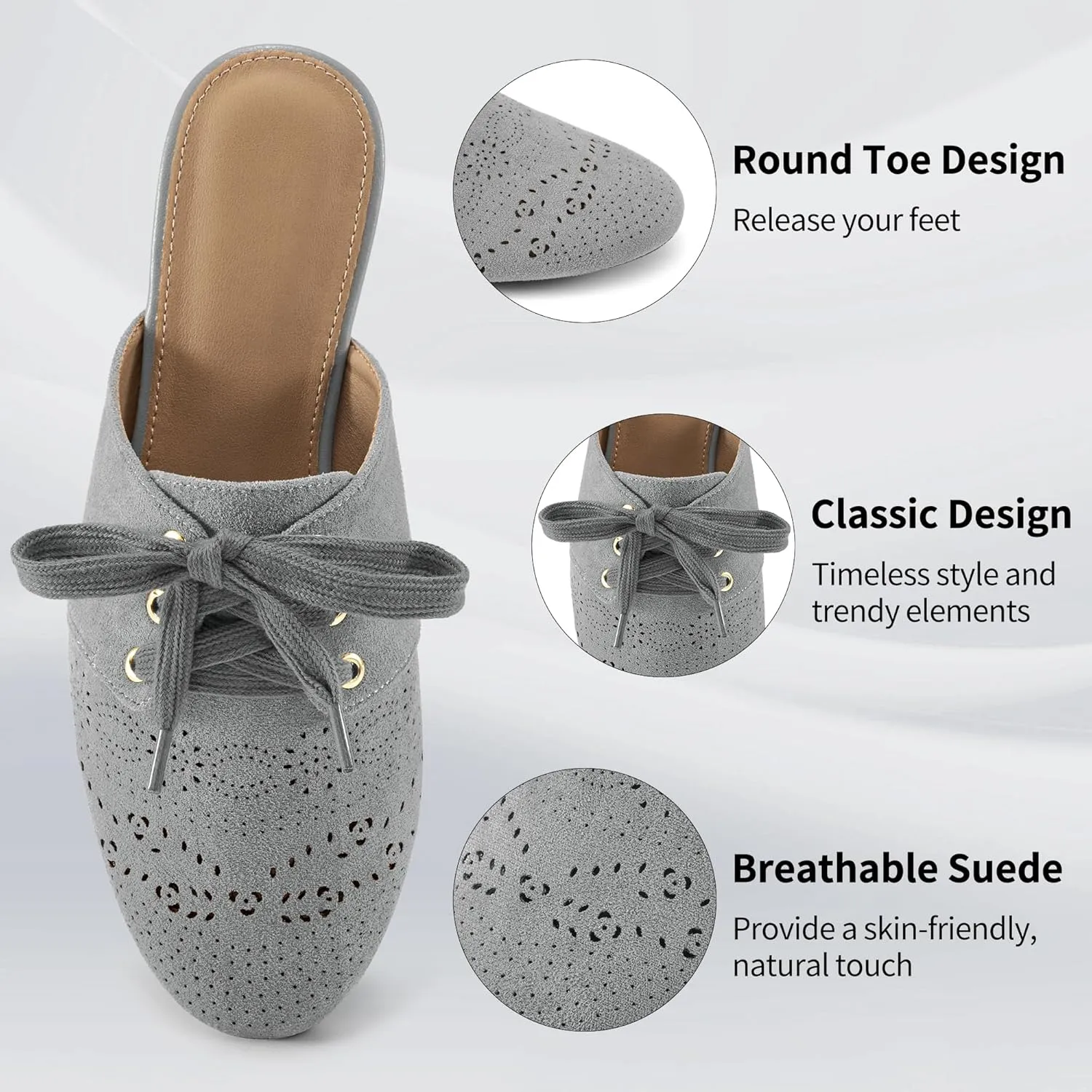 HARENCE Mules for Women Casual Flats: Comfortable Round Toe Slip on Backless Mule Dressy Business Office Flat Shoes