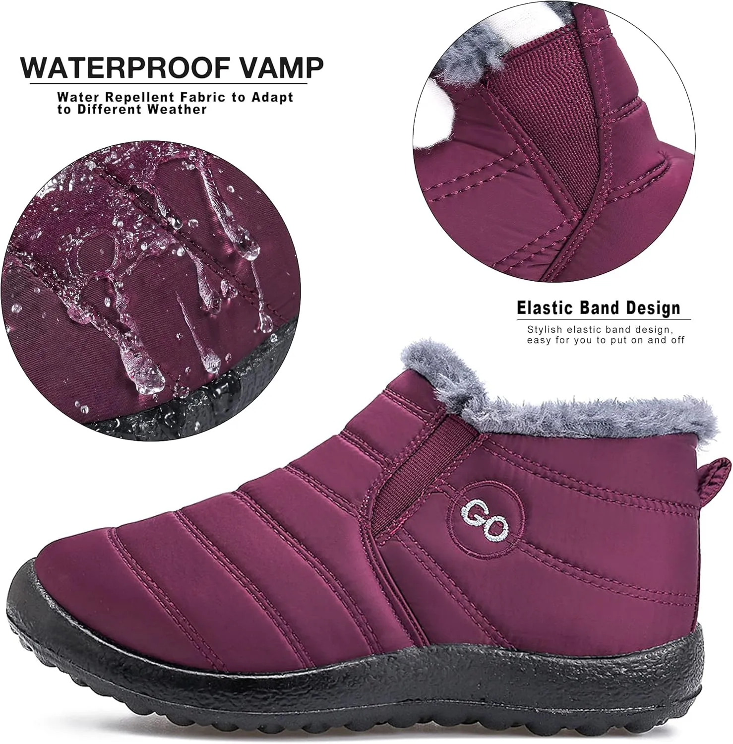 HARENCE Snow Boots for Women Winter Boot with Comfortable Warm Fur Lined Ankle Booties Outdoor Slip On Waterproof Short Boots