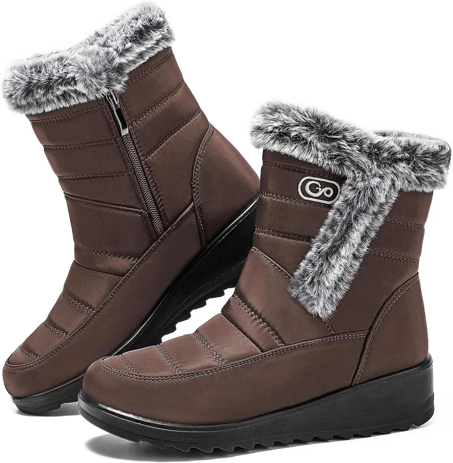 HARENCE Womens Winter Snow Boots: Warm Fur Lined Zipper Ankle Booties Comfortable Outdoor Waterproof Slip on Boots for Women