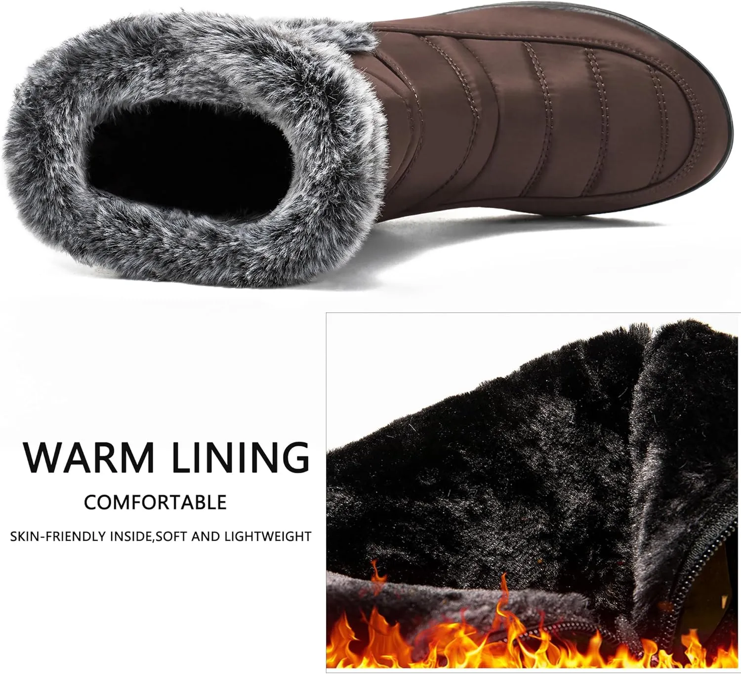 HARENCE Womens Winter Snow Boots: Warm Fur Lined Zipper Ankle Booties Comfortable Outdoor Waterproof Slip on Boots for Women