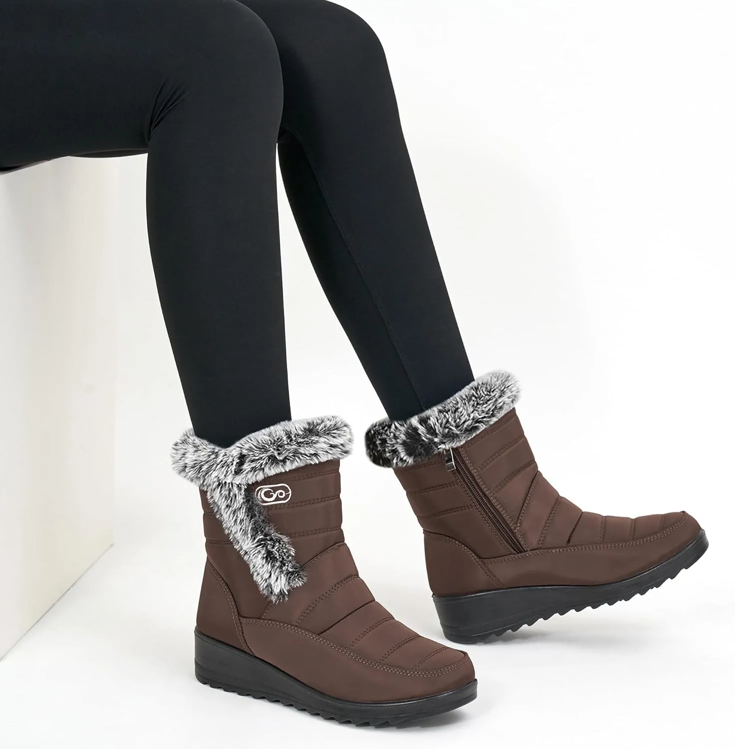 HARENCE Womens Winter Snow Boots: Warm Fur Lined Zipper Ankle Booties Comfortable Outdoor Waterproof Slip on Boots for Women