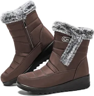 HARENCE Womens Winter Snow Boots: Warm Fur Lined Zipper Ankle Booties Comfortable Outdoor Waterproof Slip on Boots for Women