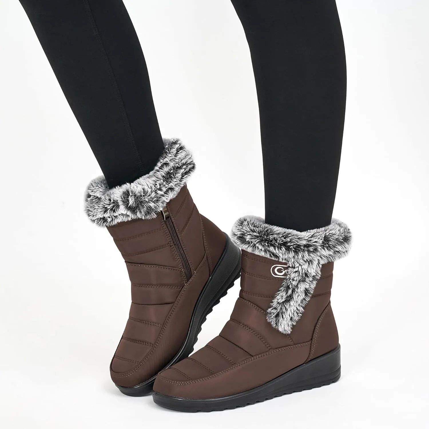 HARENCE Womens Winter Snow Boots: Warm Fur Lined Zipper Ankle Booties Comfortable Outdoor Waterproof Slip on Boots for Women