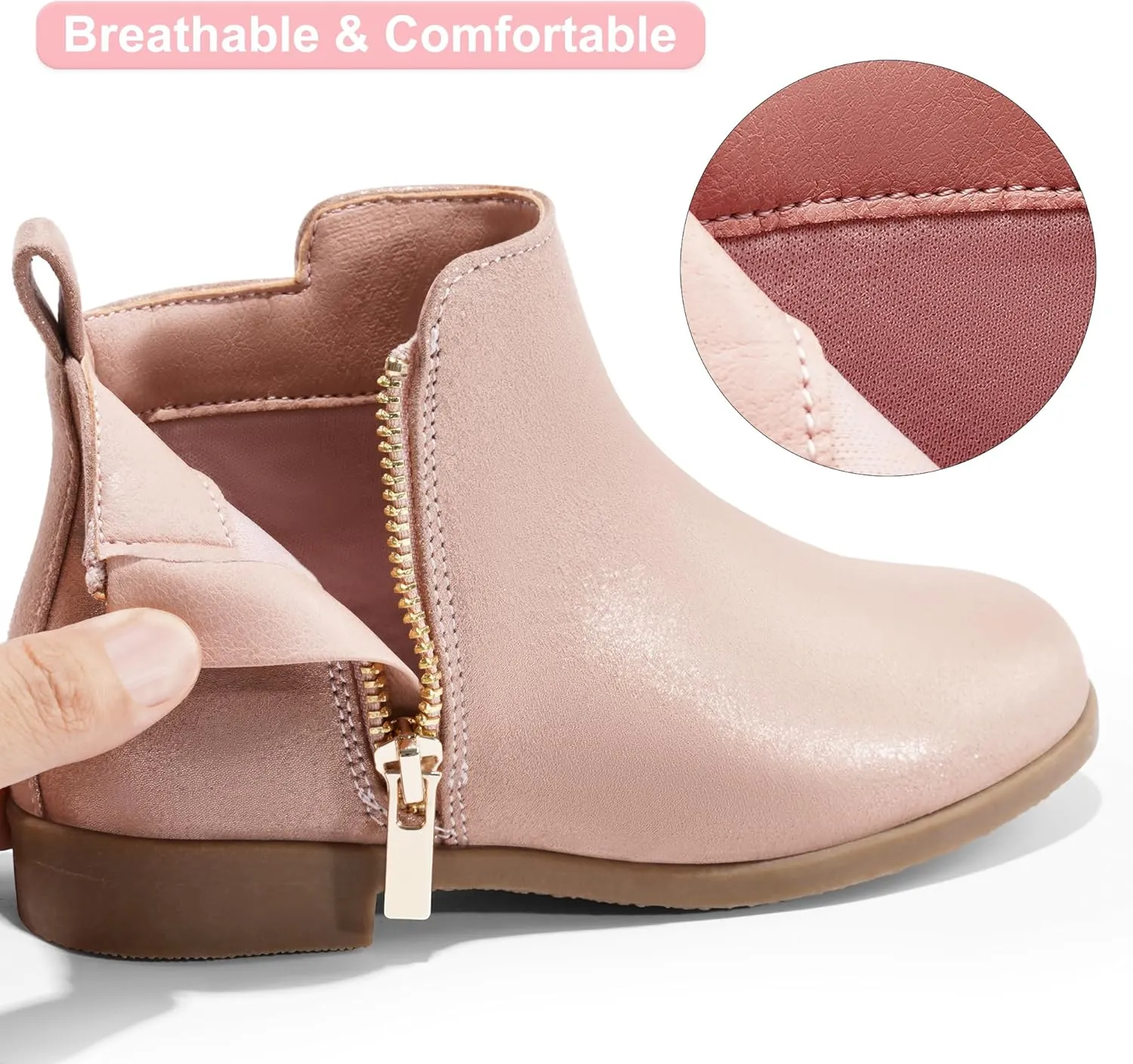 Harvest Land Girl Boots Kids Ankle Boots Warm Side Zipper Low Heel Short Booties Winter Anti-Slip Outdoor Shoes for Little Kids/Big Kids