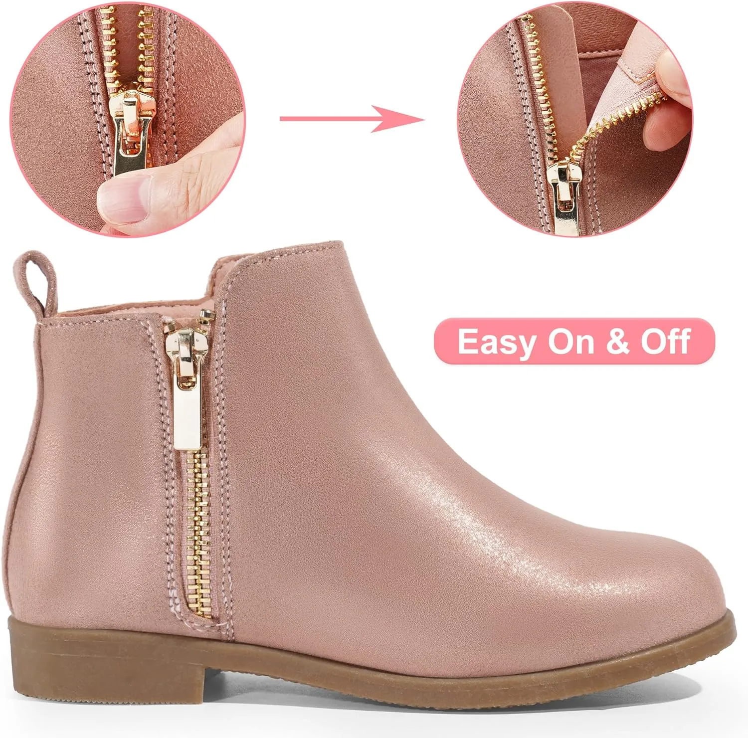 Harvest Land Girl Boots Kids Ankle Boots Warm Side Zipper Low Heel Short Booties Winter Anti-Slip Outdoor Shoes for Little Kids/Big Kids