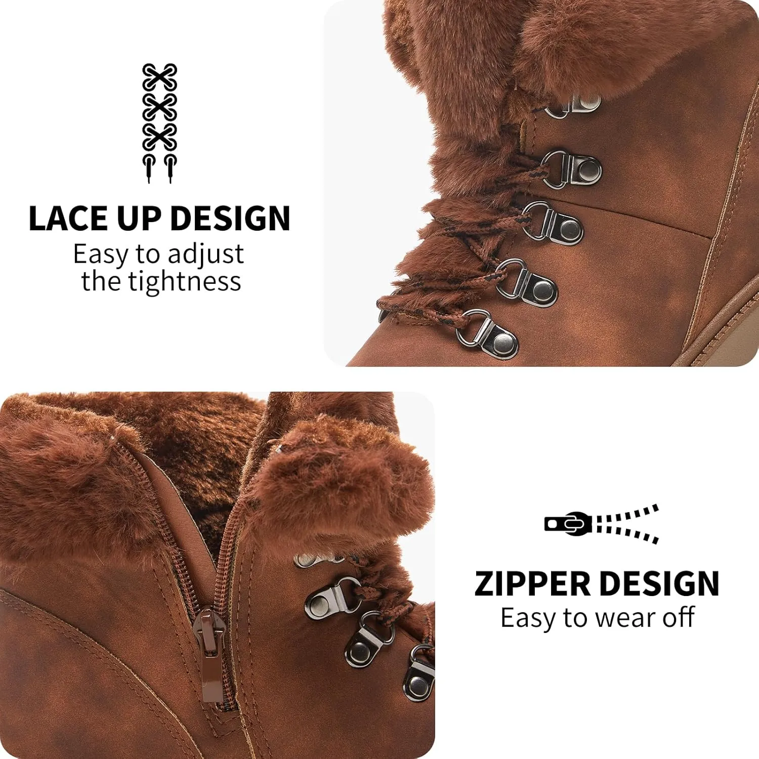 hash bubbie Women's Winter Boots Ankle Booties for Women Warm Fuzzy Boots Lace up PU Leather Snow Boots with Zipper