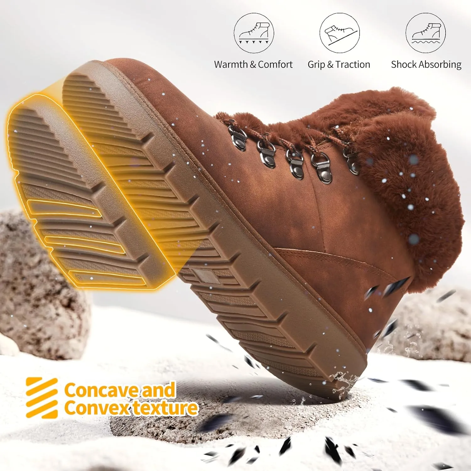 hash bubbie Women's Winter Boots Ankle Booties for Women Warm Fuzzy Boots Lace up PU Leather Snow Boots with Zipper