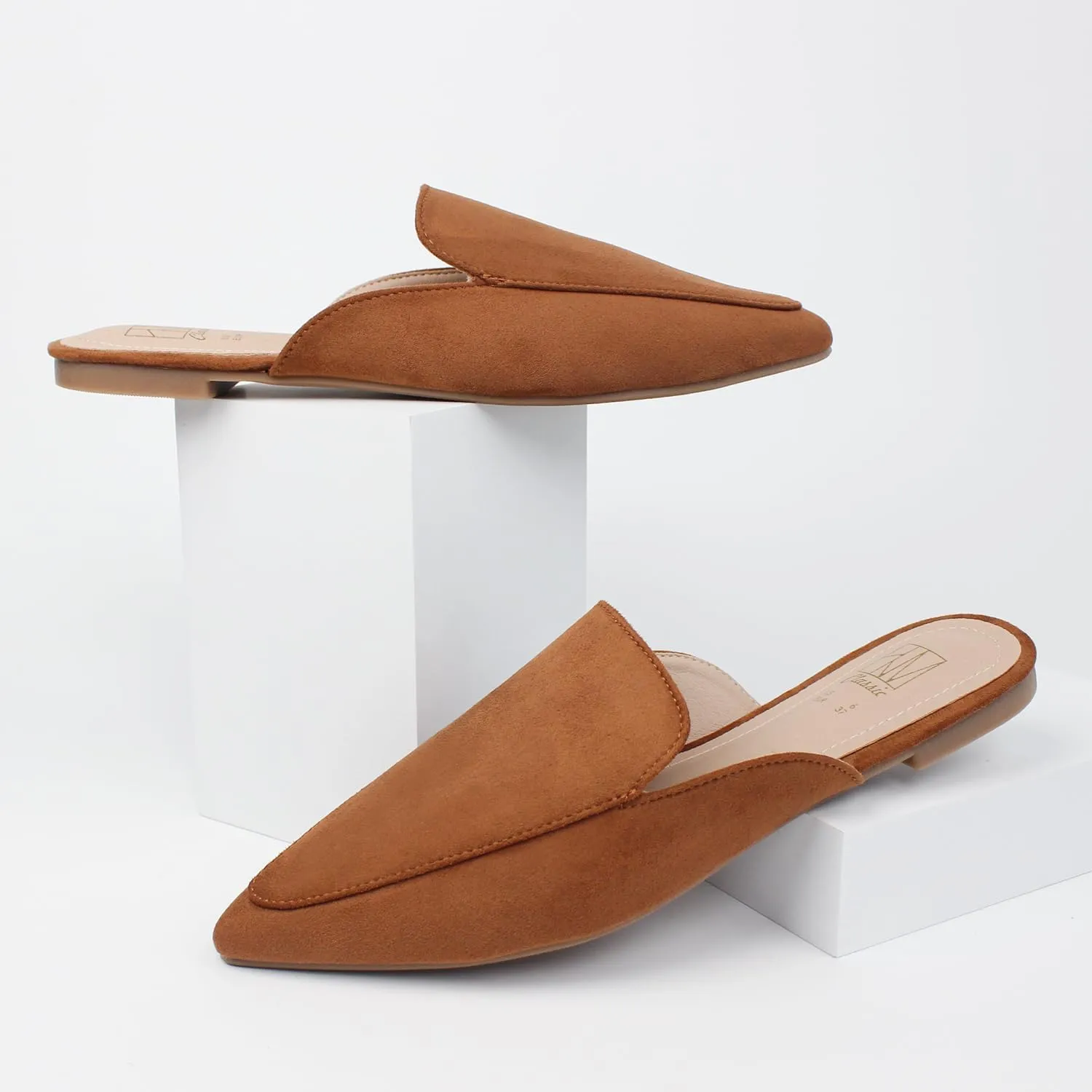 Hawkwell Women's Backless Slip on Slides Comfortable Loafer Shoes Flats Pointed Toe Mules