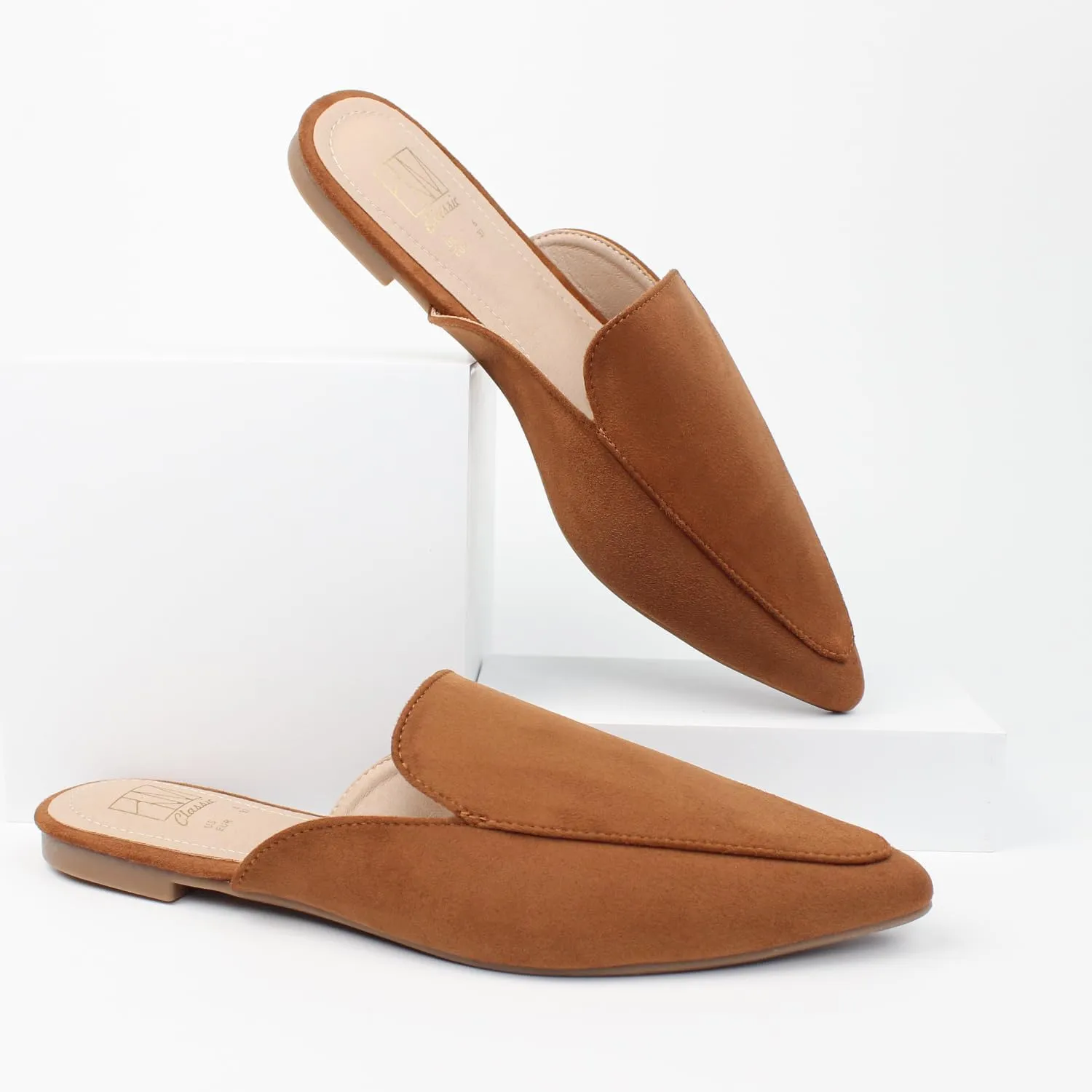 Hawkwell Women's Backless Slip on Slides Comfortable Loafer Shoes Flats Pointed Toe Mules