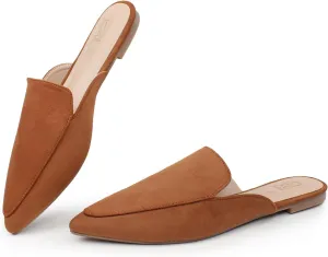 Hawkwell Women's Backless Slip on Slides Comfortable Loafer Shoes Flats Pointed Toe Mules