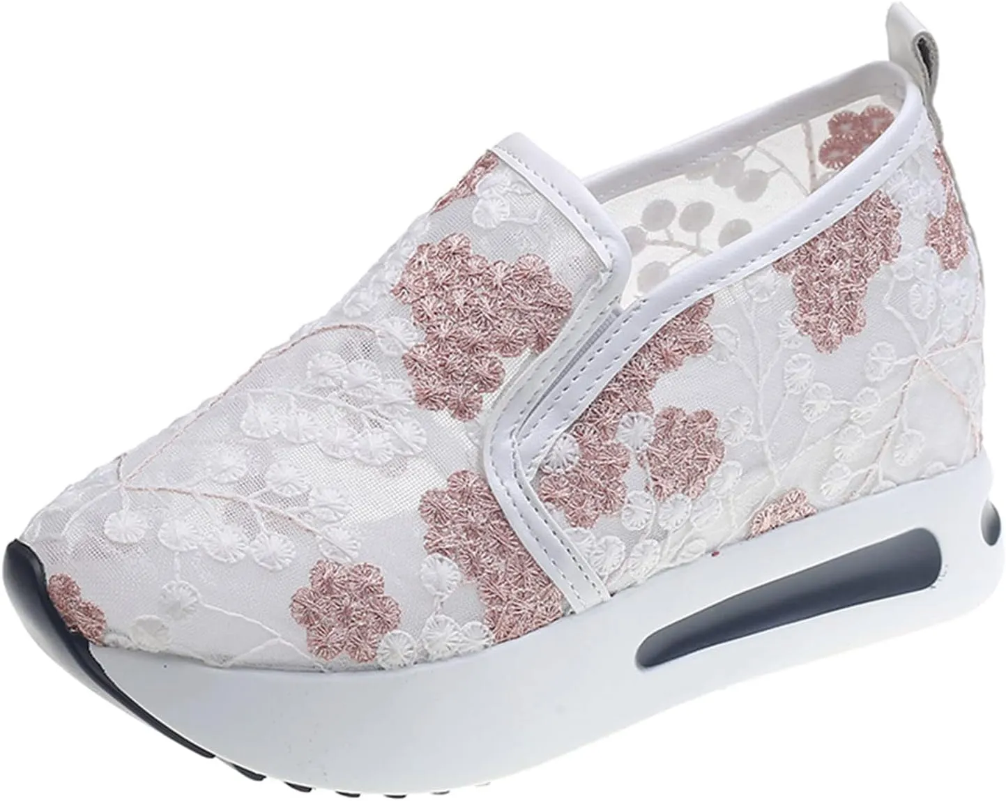 Hbeylia Platform Wedge Sneakers for Women Fashion Embroidery Floral Mesh Air Comfort Chunky Sole Hidden High Heels Slip On Loafers Breathable Walking Work Shoes with Arch Support