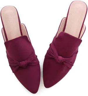 Hee grand Women's Mules Bowknot Suede Comfortable Slip On Flats Closed Pointed Toe Backless Loafers Mules for Women