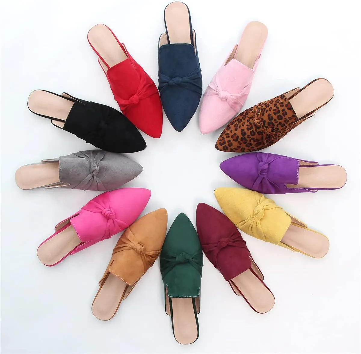Hee grand Women's Mules Bowknot Suede Comfortable Slip On Flats Closed Pointed Toe Backless Loafers Mules for Women
