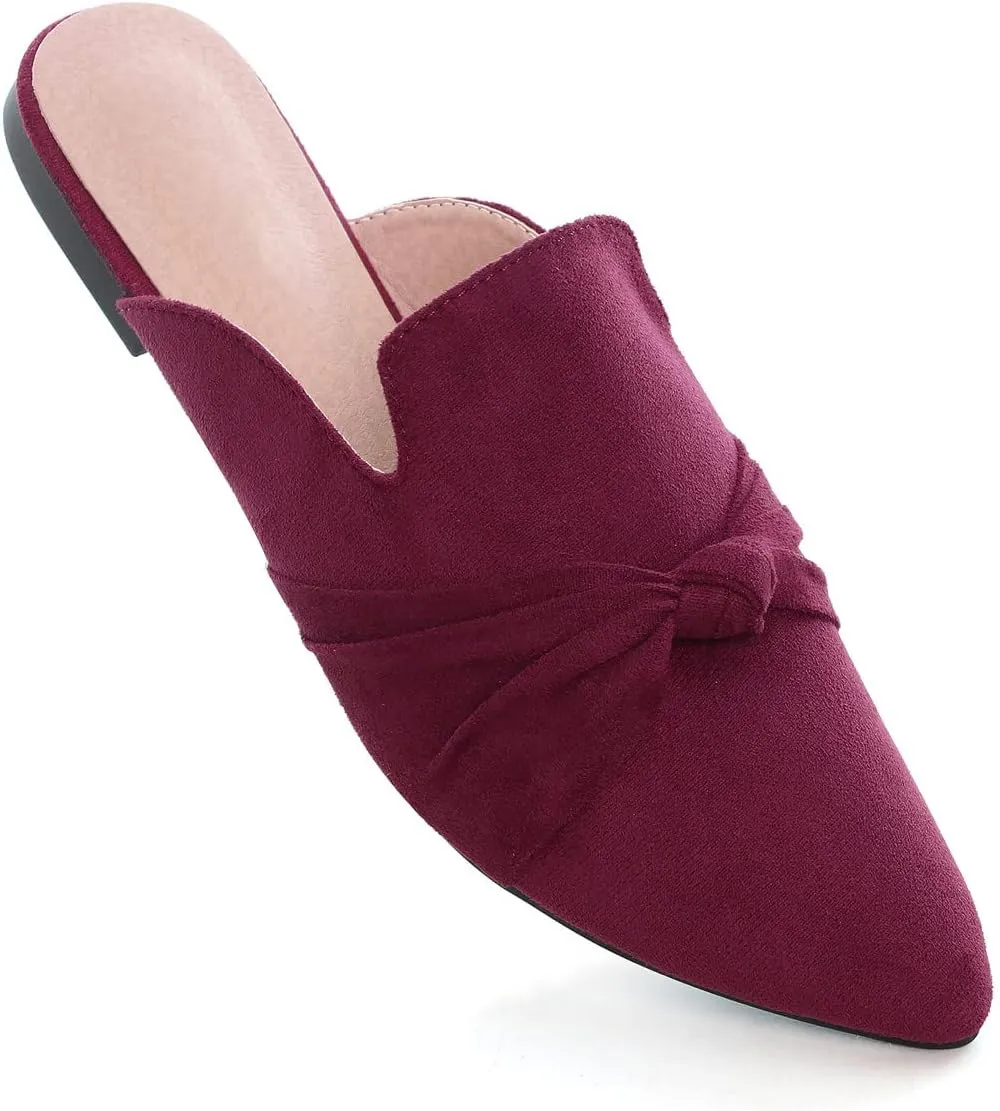 Hee grand Women's Mules Bowknot Suede Comfortable Slip On Flats Closed Pointed Toe Backless Loafers Mules for Women