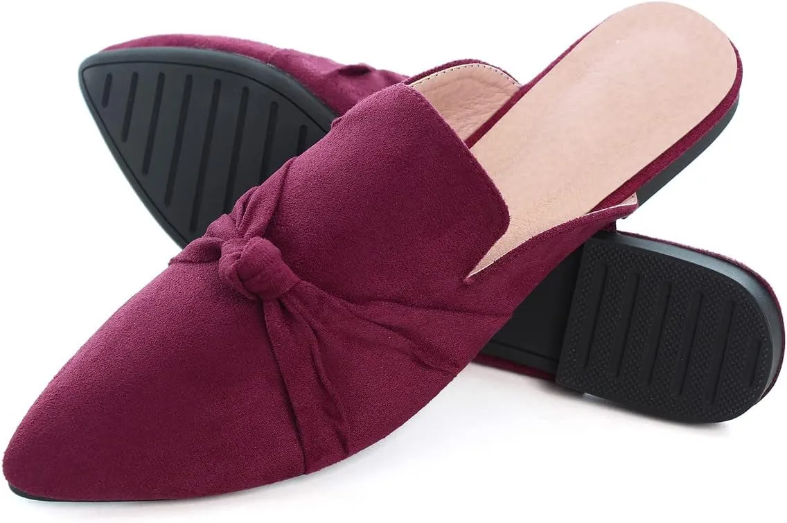 Hee grand Women's Mules Bowknot Suede Comfortable Slip On Flats Closed Pointed Toe Backless Loafers Mules for Women