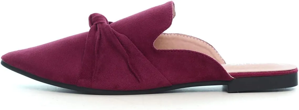 Hee grand Women's Mules Bowknot Suede Comfortable Slip On Flats Closed Pointed Toe Backless Loafers Mules for Women