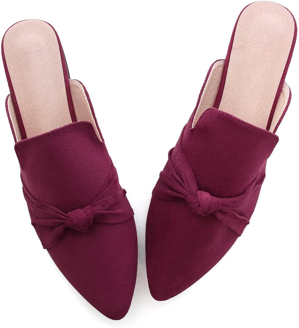 Hee grand Women's Mules Bowknot Suede Comfortable Slip On Flats Closed Pointed Toe Backless Loafers Mules for Women
