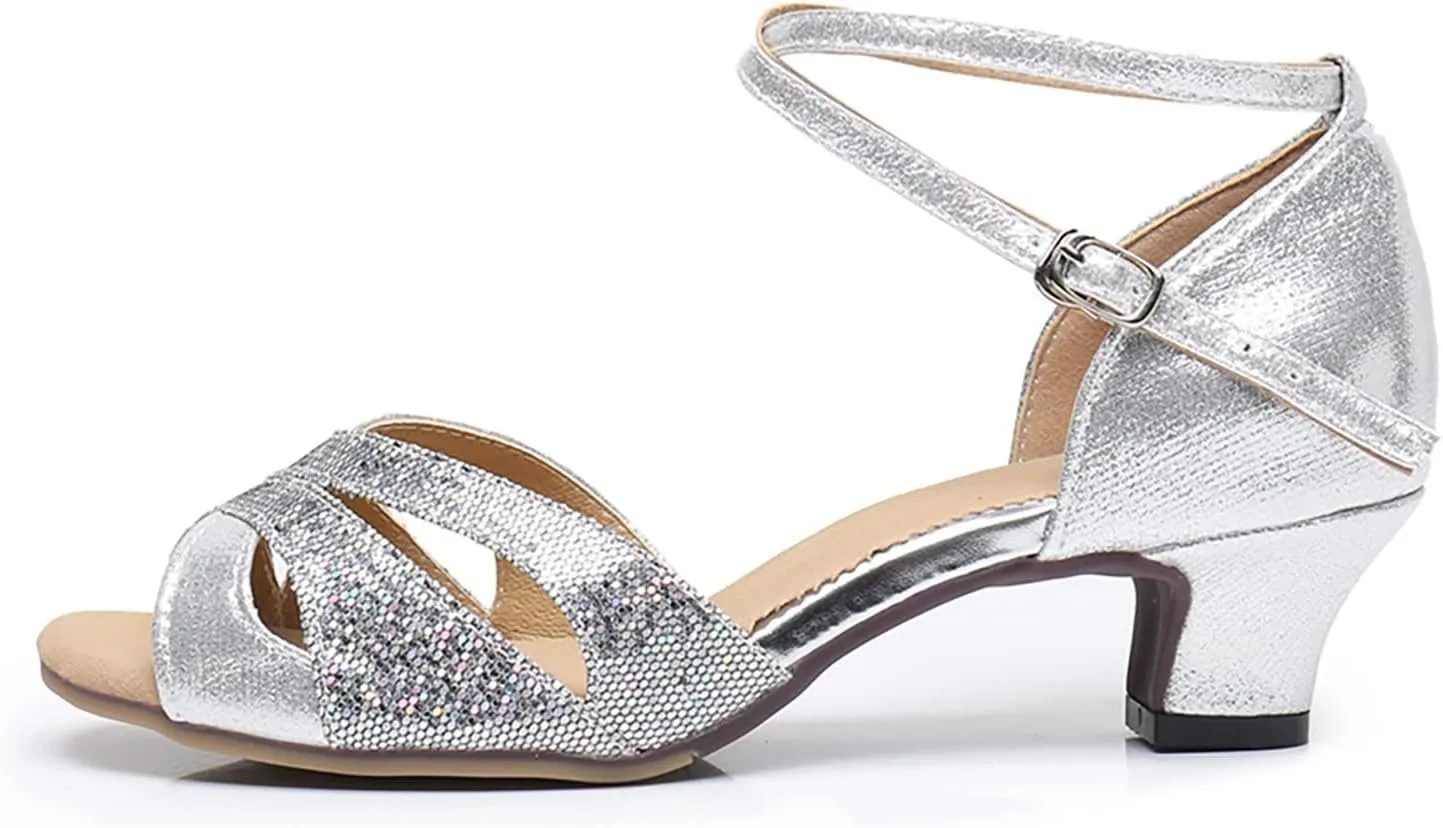 Heels for Women 2025 Latin Dance Shoes Heeled Ballroom Tango Party Sequin Dance Shoes Wedding Formal Sandals