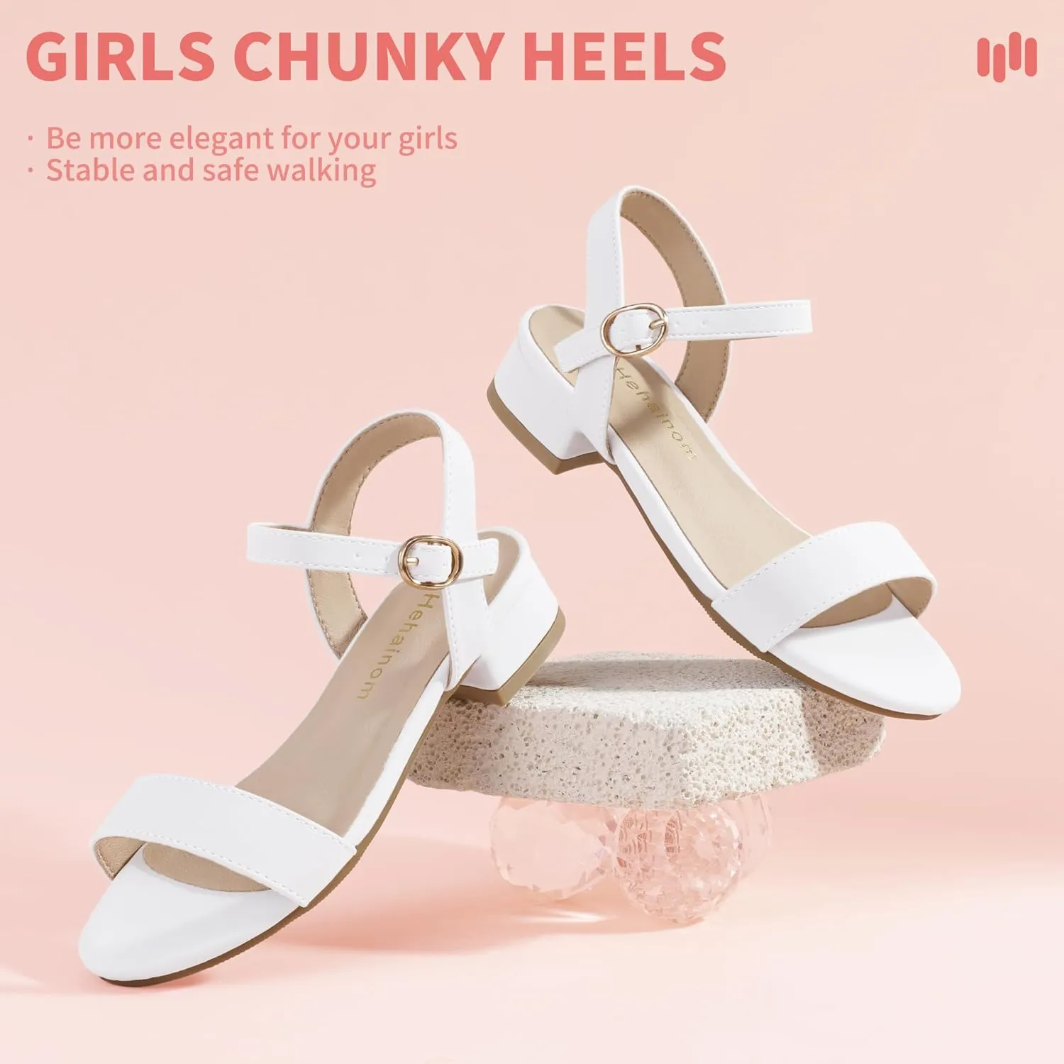 Hehainom Girls Dress Shoes Low Heels Sandals Open Toe Wedding Party School for Little Big Kids Flower Girl Shoes